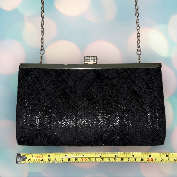 Kate Landry Women’s Black Glitter Chain Clutch Purse Handbag - Picture 3 of 6